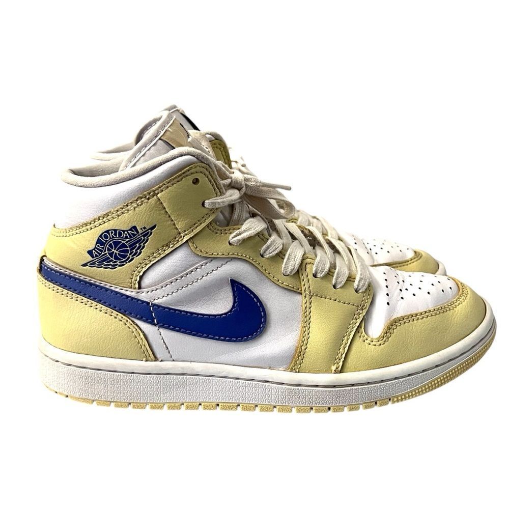 Nike Air Jordan 1 Mid Lemon Wash Lapiz Blue White Womens shoes 6.5